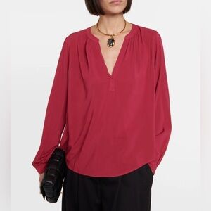 Xirena Pink Long Sleeve Split Neck Silk Blouse Size Large